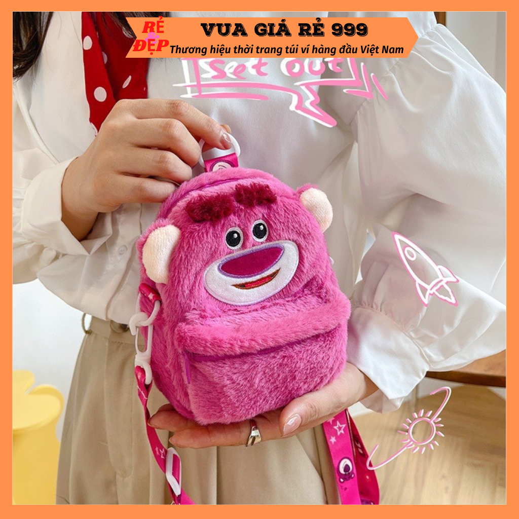 Túi đeo chéo mini nữ hình gấu dâu tây lotso phủ lông dễ thương cute giá rẻ DC890