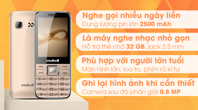 Điện thoại Mobell M529i có chức năng ghi âm cuộc gọi pin trâu 2500mAh - Bảo hành 12 tháng