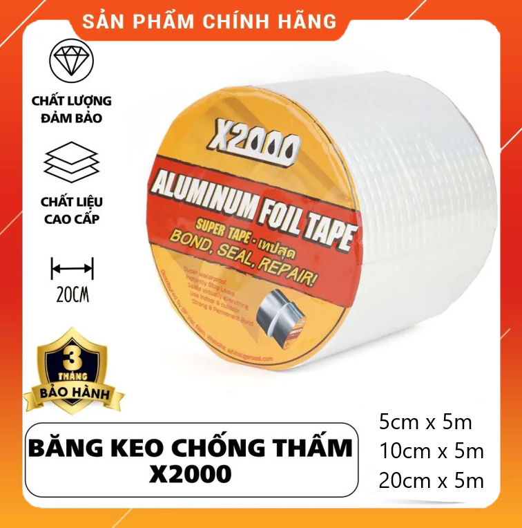 Băng keo chống thấm, băng keo bê tông x2000 siêu dính khổ rộng 5cm-10cm - 20cm dán trên tất cả các bề mặt