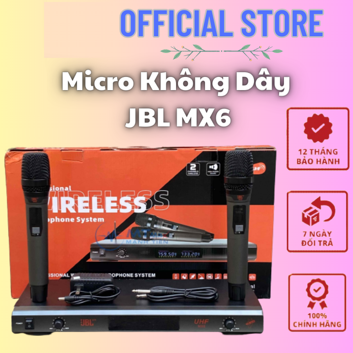 Micro Không Dây JBL MX6 Mic Chống Hú Tốt Tự Động Dò Sóng SạchBắt Sóng XaPhạm Vi Thu Phát Sóng Lên Tới 30mMicro Karaoke Chuyên NghiệpThích Hợp Cho Dàn Karaoke Gia ĐìnhKinh Doanh Dàn Âm Thanh Chuyên Nghiệp