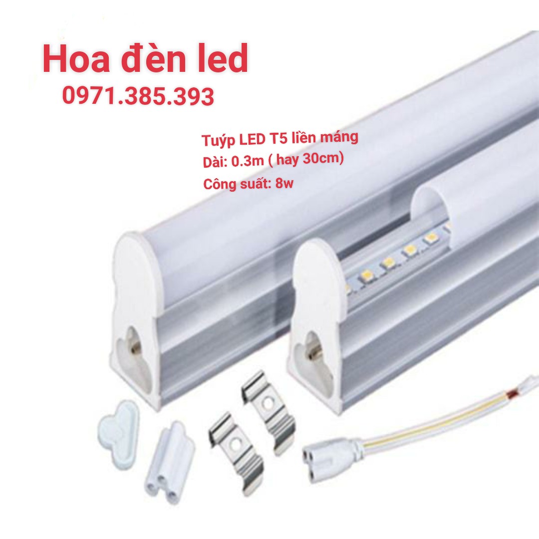 02 Bóng đèn tuýp led T5 hắt trần 0.3m liền máng