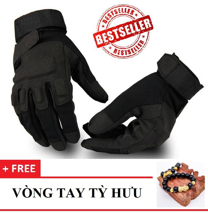 [CÓ QUÀ TẶNG] Găng Tay Nam FULL NGÓN BLACK Cho Phượt Thủ- găng tay xe máy dài ngón- găng tay nam + Tặng 1 VÒNG TAY TỲ HƯU MAY MẮN -FUNO