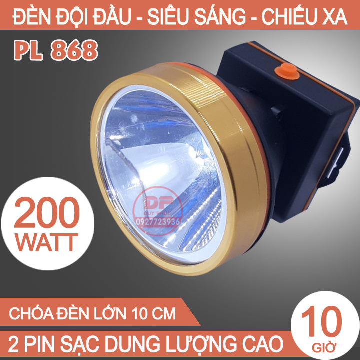 ĐÈN ĐỘI ĐẦU 200W PL 868 , ĐÈN PIN LED SẠC ĐIỆN , SIÊU SÁNG CHỐNG NƯỚC