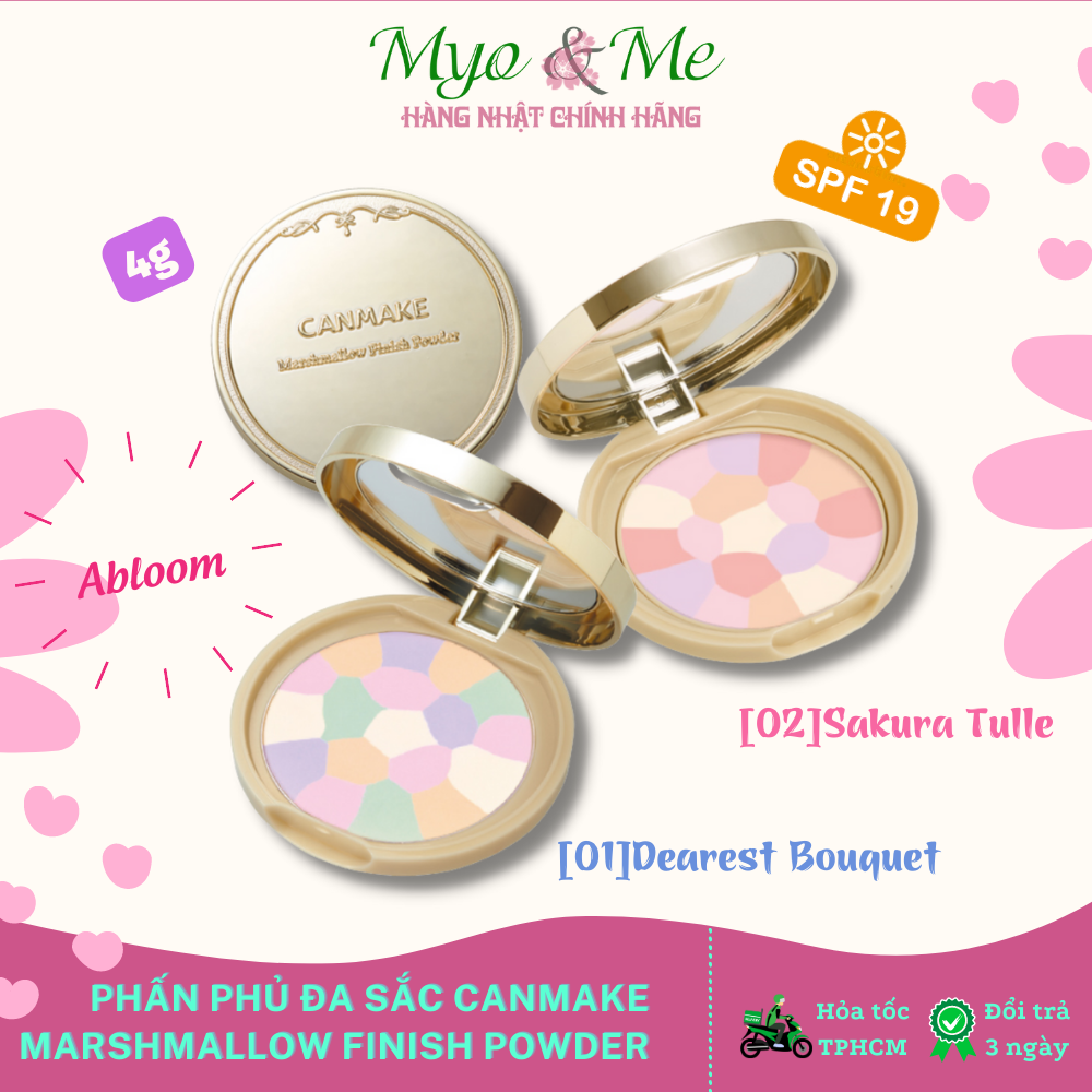 Phấn phủ đa sắc kiềm dầu Canmake Marshmallow Finish Powder Abloom chỉnh sắc tố da, nâng tone da Nhật Bản SPF19/PA++- 4g