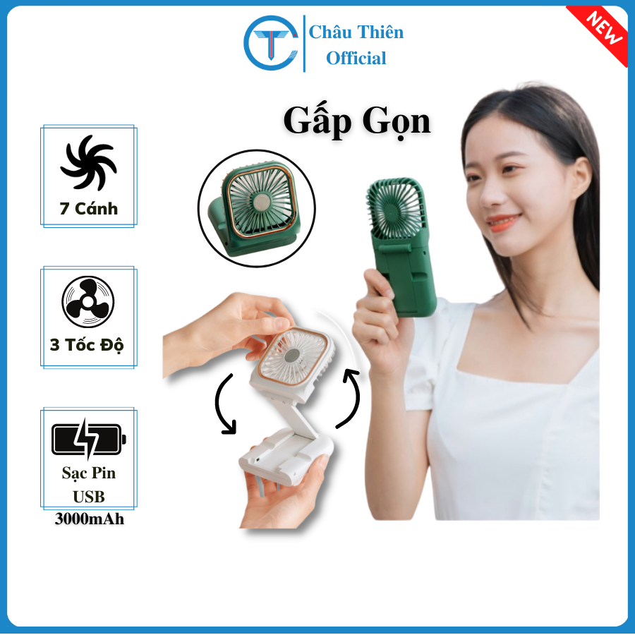 Quạt đeo cổ cầm tay mini, quạt gấp gọn sạc dự phòng dễ thương gấp gọn để bàn máy tính văn phòng giá đỡ điện thoại di động