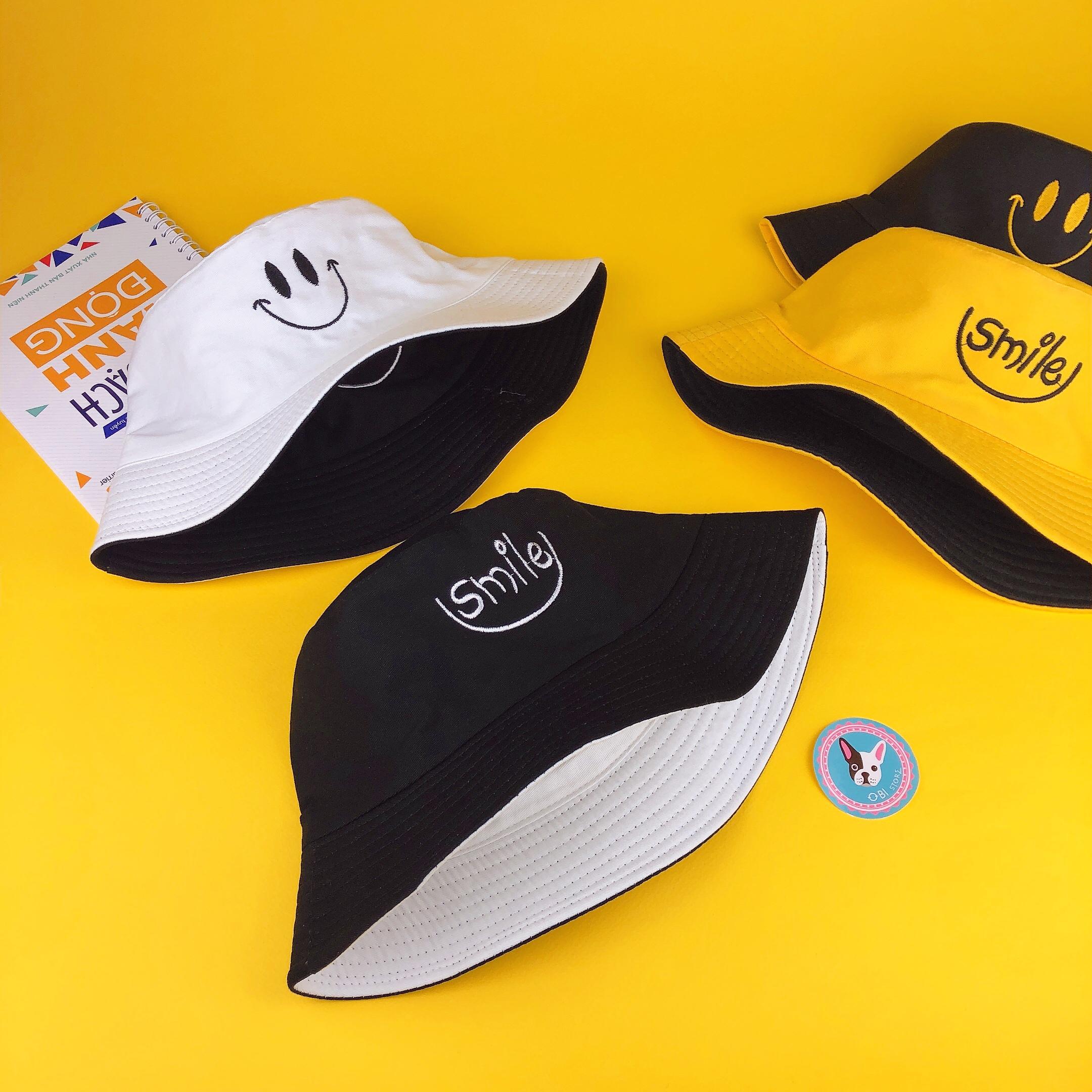 Nón bucket 2 mặt icon smile - n147