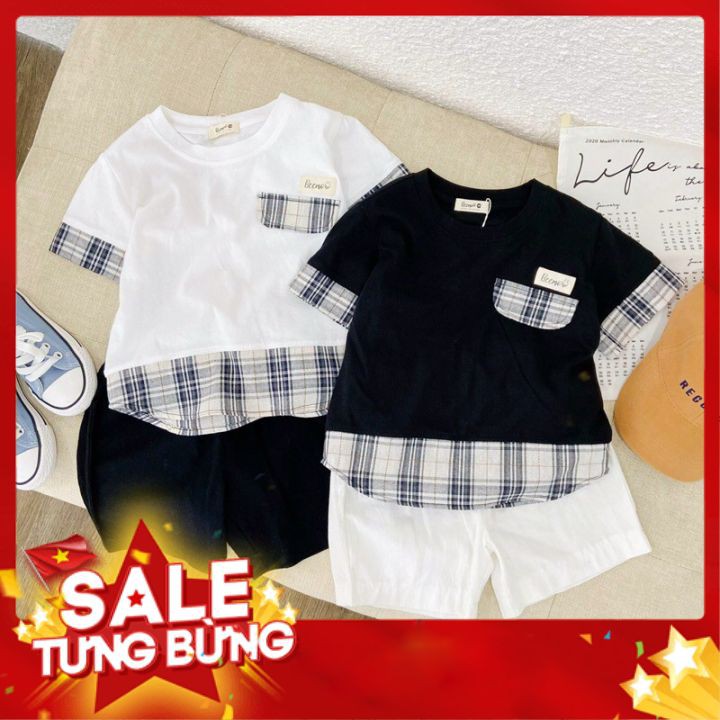 [Hàng Có Sẵn] Thời Trang Beemo Cho Bé - Set Thun Công Tử Phối Kẻ Hàn Quốc Beemo (8-23kg)