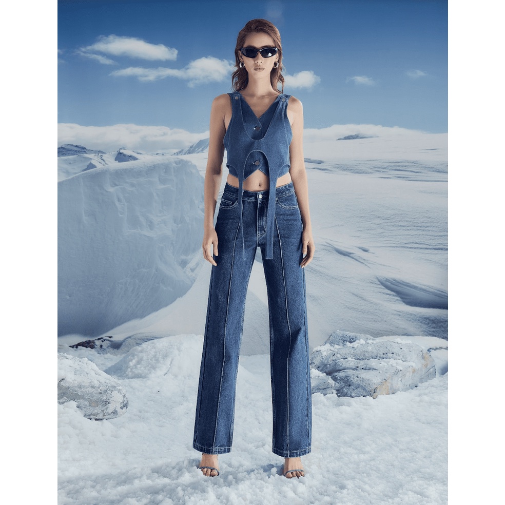 Quần jeans gân ống đứng Cao Stu