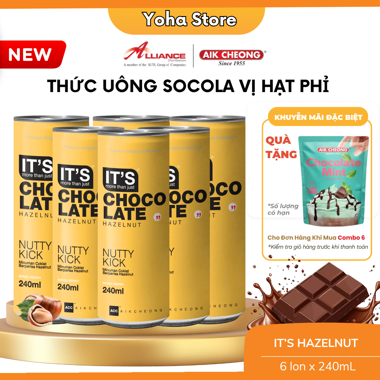 [Chính hãng] Thức Uống Socola Aik Choeng Lon Tiện Dụng Nhập Khẩu Từ Maylasia Vị Hạt Phỉ