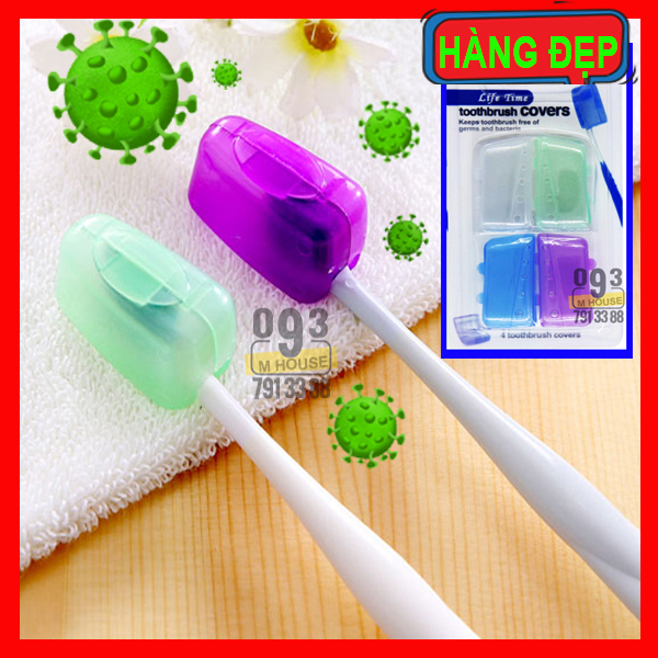 Combo 4 nắp đậy bàn chải đánh răng hộp bọc đầu bảo vệ bàn chải