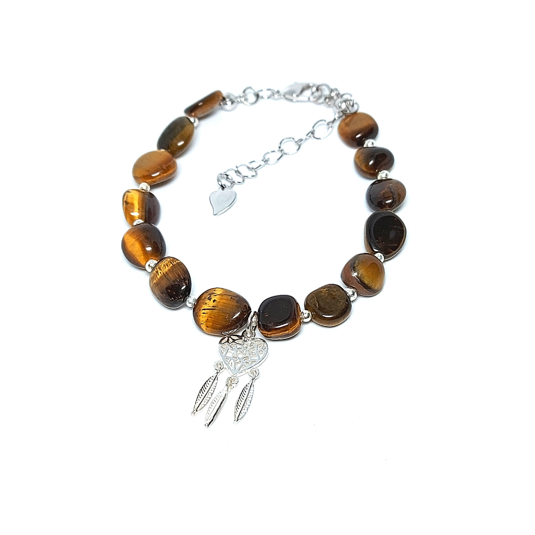 Lắc tay cho nữ đá mắt hổ phối charm dreamcatcher bạc s925 thời trang | hoa minh gem
