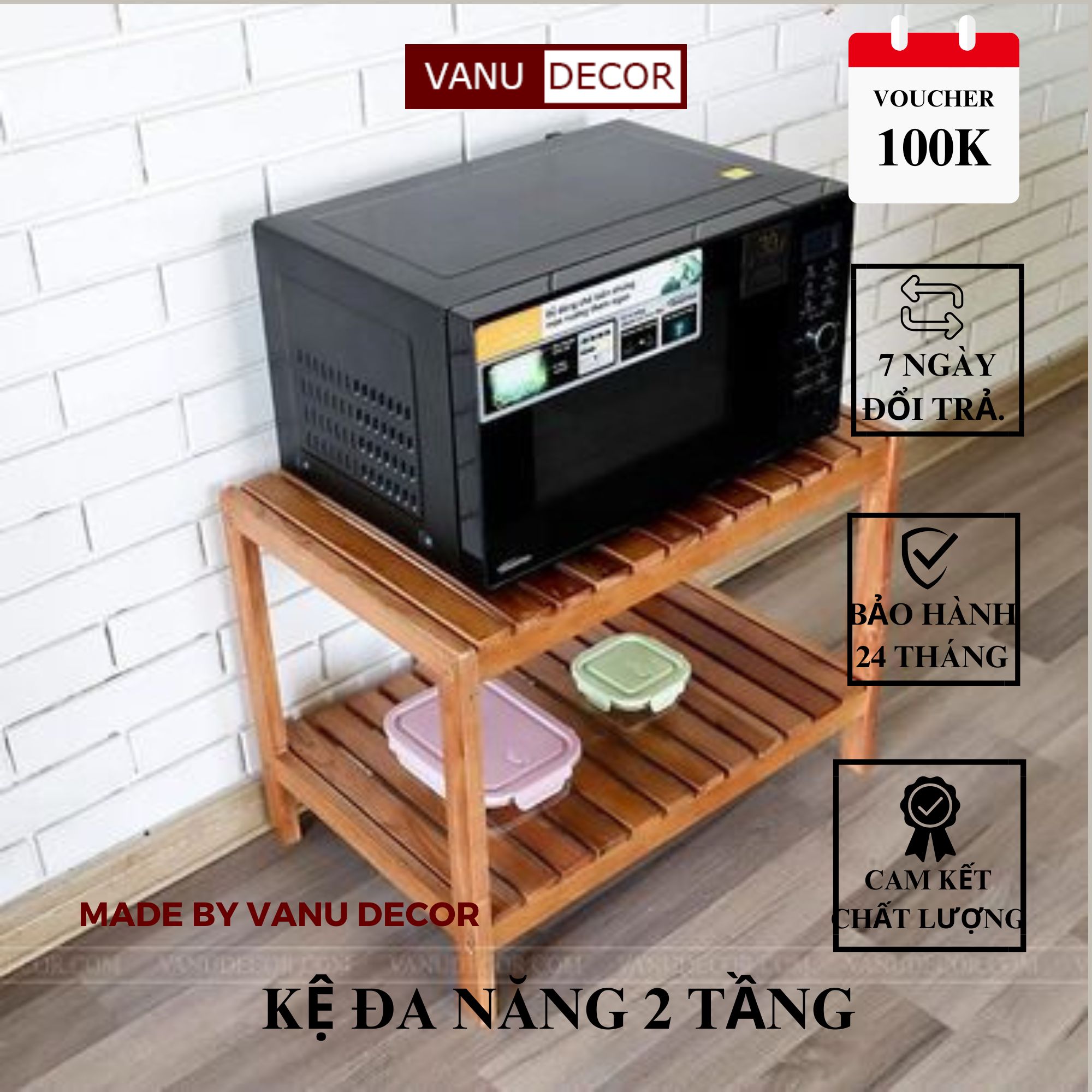Kệ gỗ đa năng 2 tầng vanudecor , tab đầu giường, kệ đầu giường cao 46cm