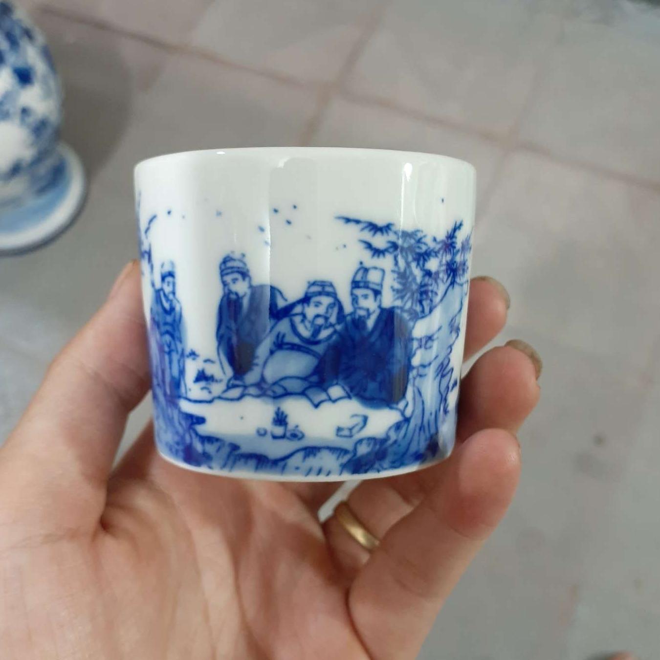 combo 10 cốc tích uống trà men lam cổ Bát Tràng