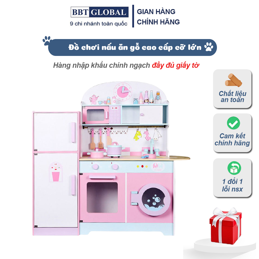 Đồ chơi nấu ăn BBT Global gỗ cao cấp cỡ lớn MSN18023 - BH 6 tháng + TẶNG TẠP DỀ CÓ BAO TAY CHO BÉ
