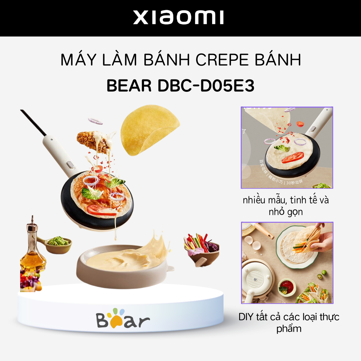 Bear Máy làm bánh kếp - chảo nướng điện gia dụng, máy làm bánh rán, máy làm bánh mùa xuân, chảo rán, máy làm bánh cuốn, máy ăn sáng, chảo nướng chống dính mini, dụng cụ thần thánh DBC-D05E3