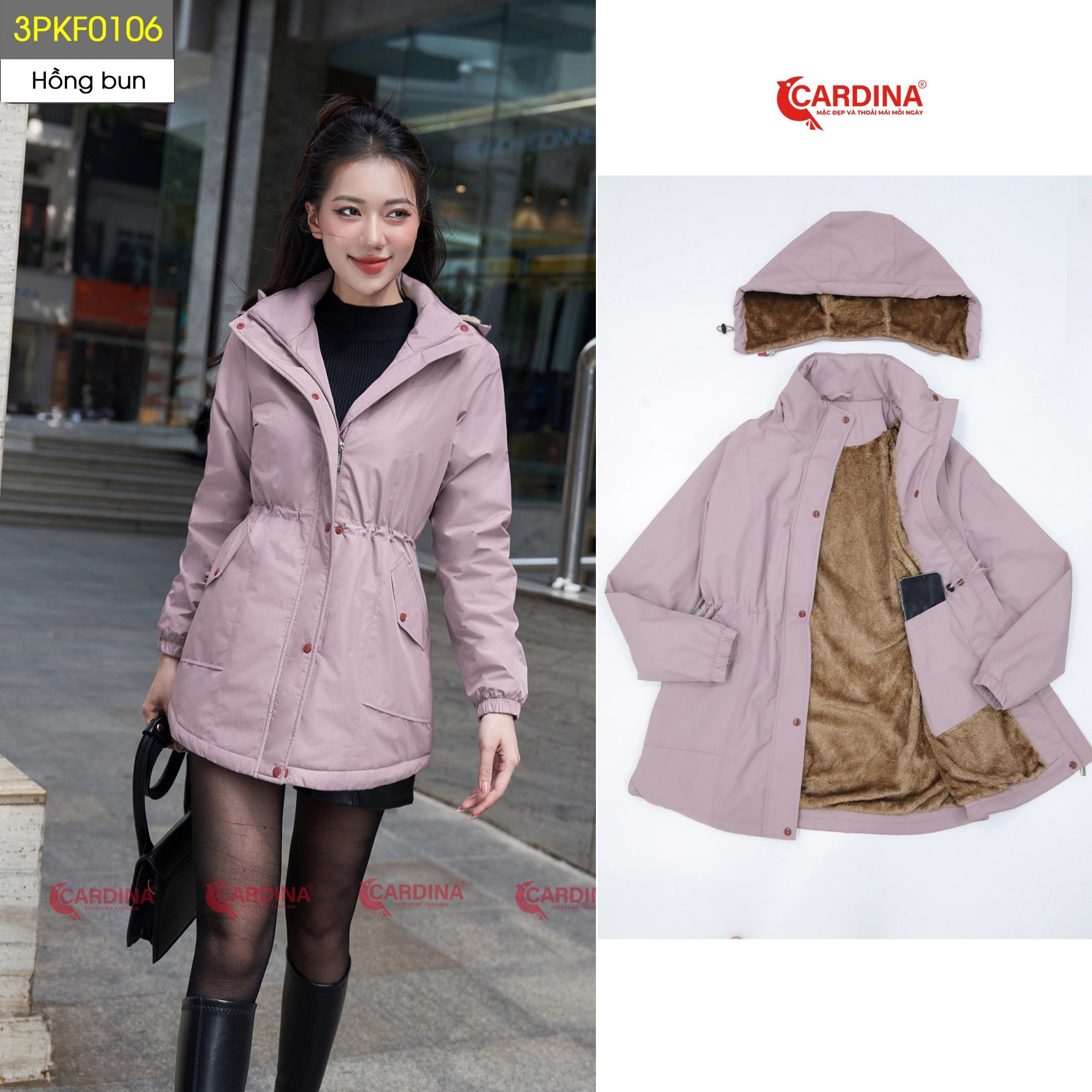 Áo parka nữ cardina lót lông cừu cao cấp siêu nhẹ siêu ấm chống thấm nước 1pkf