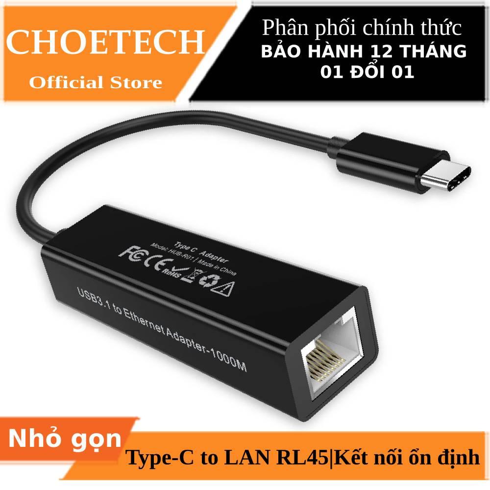 Đầu chuyển Type-C 3.1 ra cổng LAN RJ45 hiệu CHOETECH HUB-R01 cho điện thoại Macbook (Kết nối mạng có dây, thiết kế nhỏ gọn, tốc độ cao) (Bảo hành 12 tháng 1 đổi 1) - Hàng chính hãng