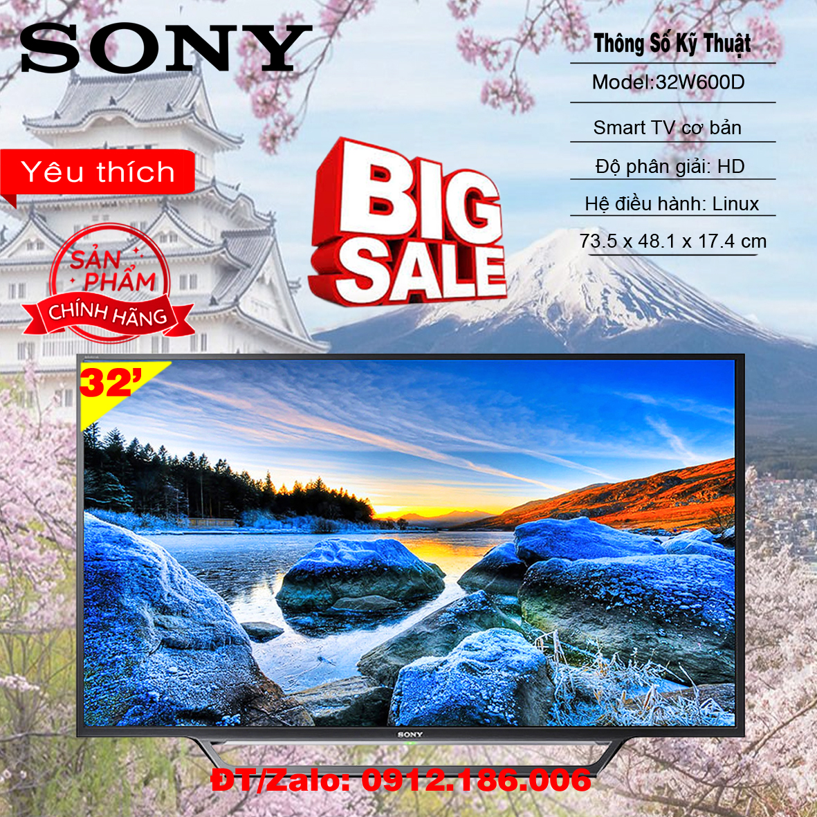 Smart tivi sony 32 inch kdl-32w600d - hàng chính hãng