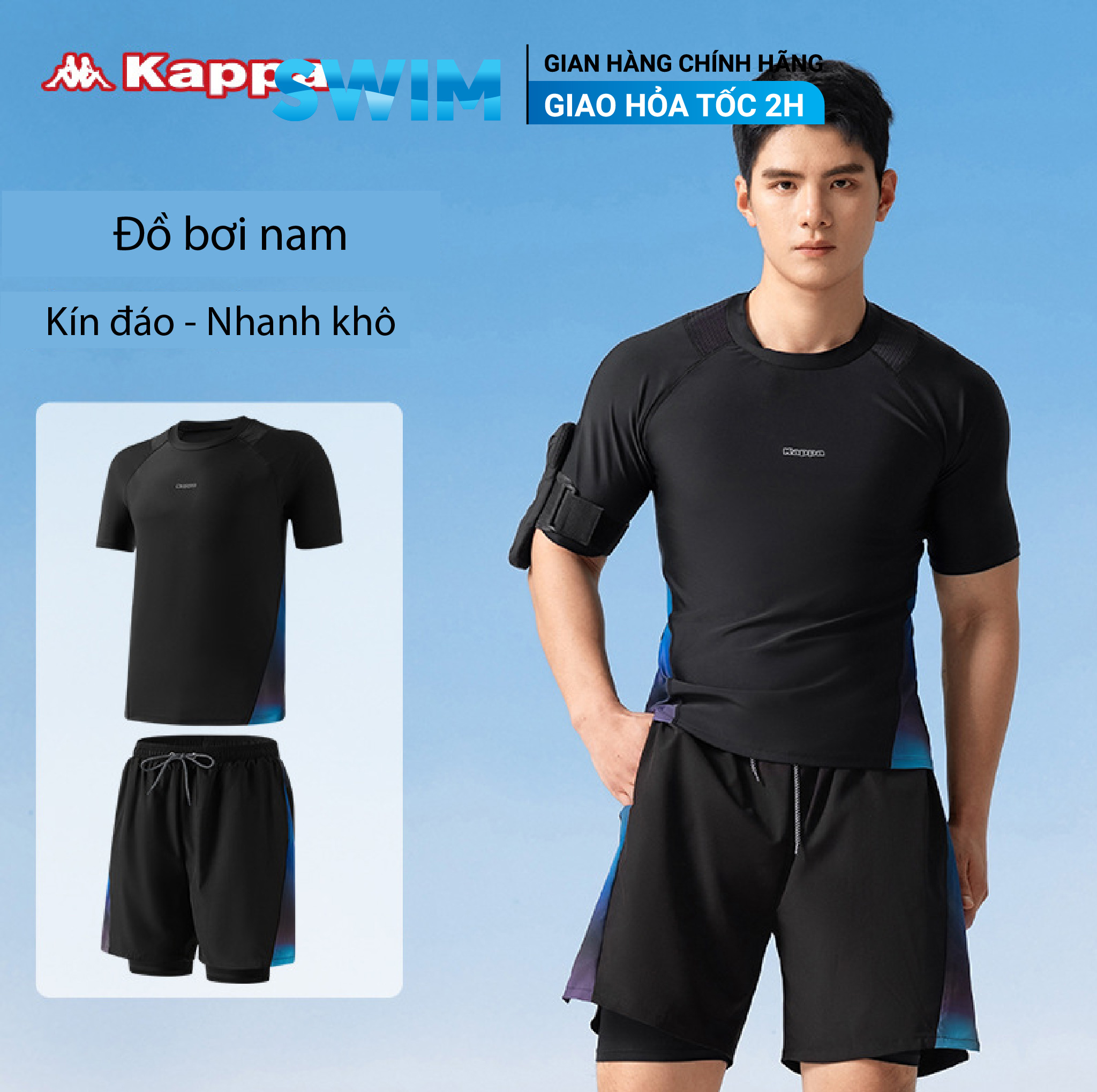 Đồ Bơi Nam Kappa Cộc Tay Kín Đáo Nhanh Khô Bộ Bơi Nam Đồ Bơi Cho Nam Quần Áo Bơi Nam Bộ Bơi Cho Nam Áo Bơi Nam Quần 2 L