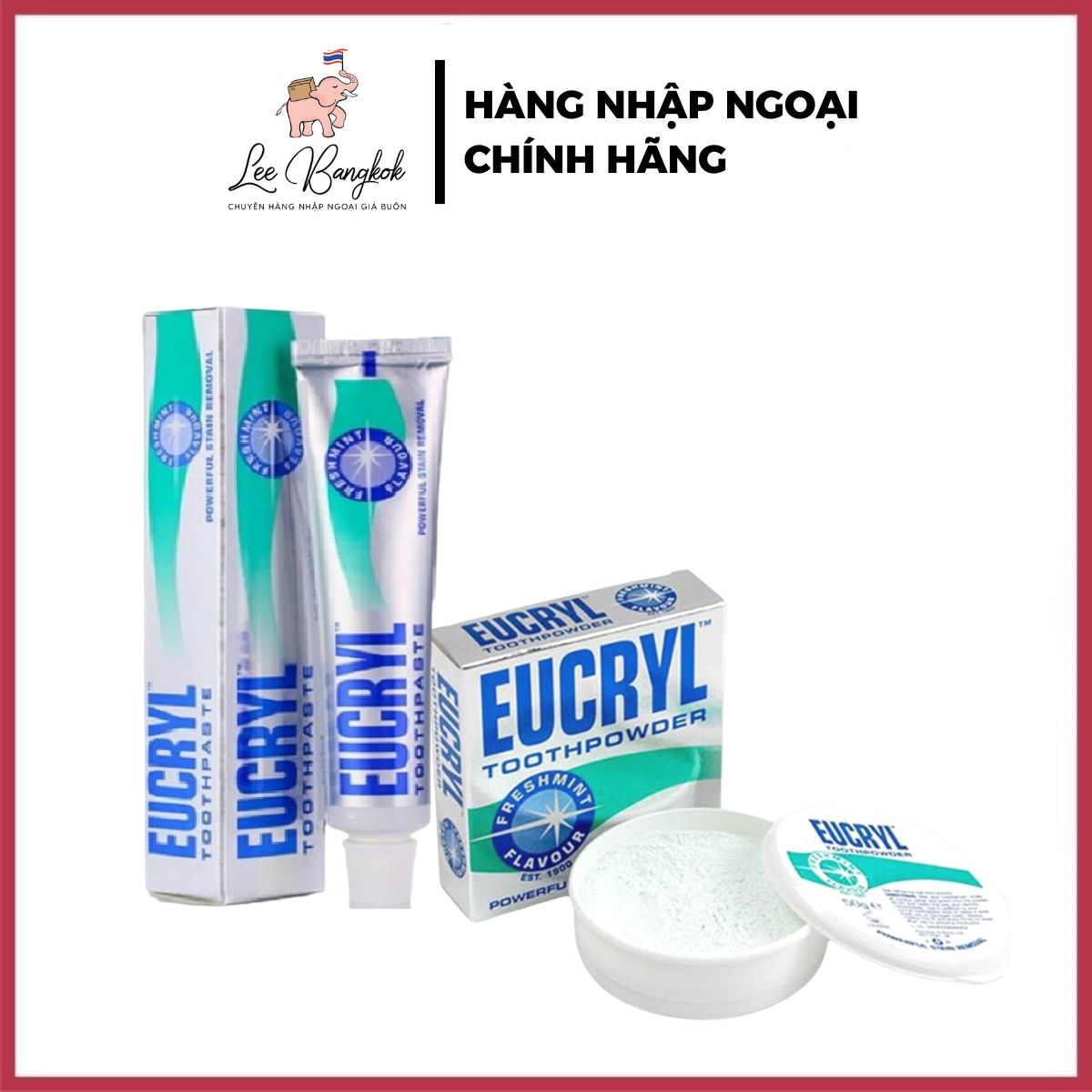 Kem đánh răng Eucryl 62g + Bột tẩy trắng răng Eucryl Toothpaste Freshmint Hương Bạc Hà 50g Anh Quốc