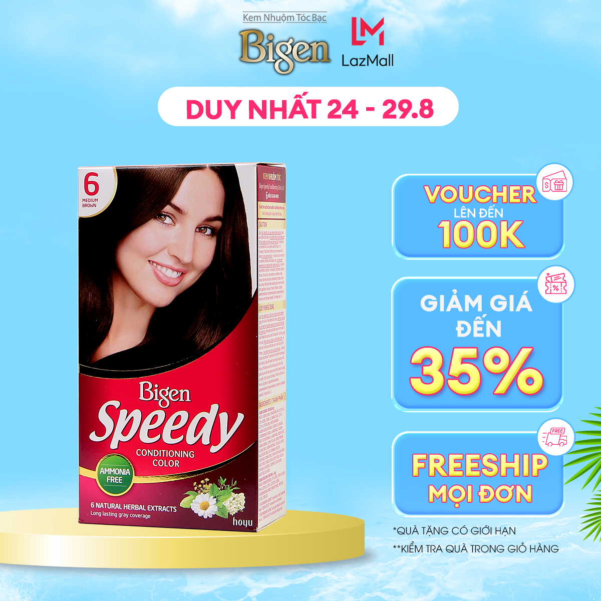 Thuốc nhuộm phủ bạc Thảo Dược Bigen Speedy nhuộm phủ bạc hoàn toàn, tông màu trẻ trung 80gr dạng kem-Nâu Caramen 6