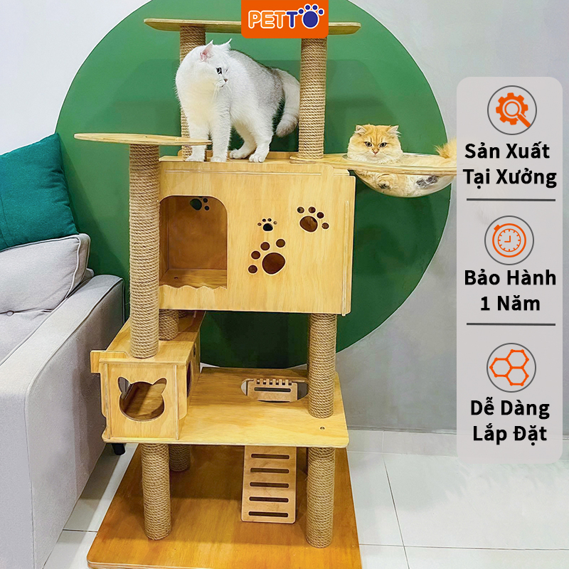 Nhà cây cho mèo 3 tầng có lồng kính chắc chắn