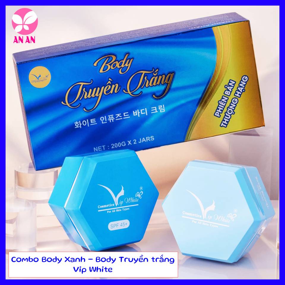 Bộ 2 hộp Kem Body Xanh Vip White - Kem Body Truyền trắng Vip White Phiên bản Thượng hạng - Hàng Chính hãng