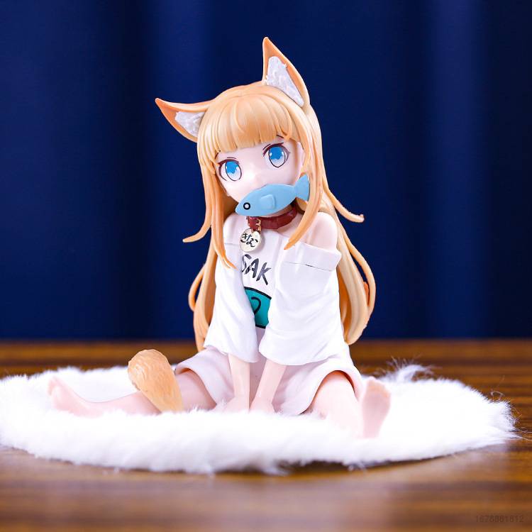 Mô hình nhân vật My Cat is Kawaii Girl ngồi ăn cá cực cute