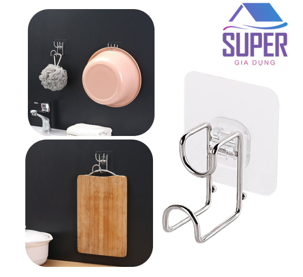 Móc dán tường inox treo thau chậu treo đồ dùng nhà bếp