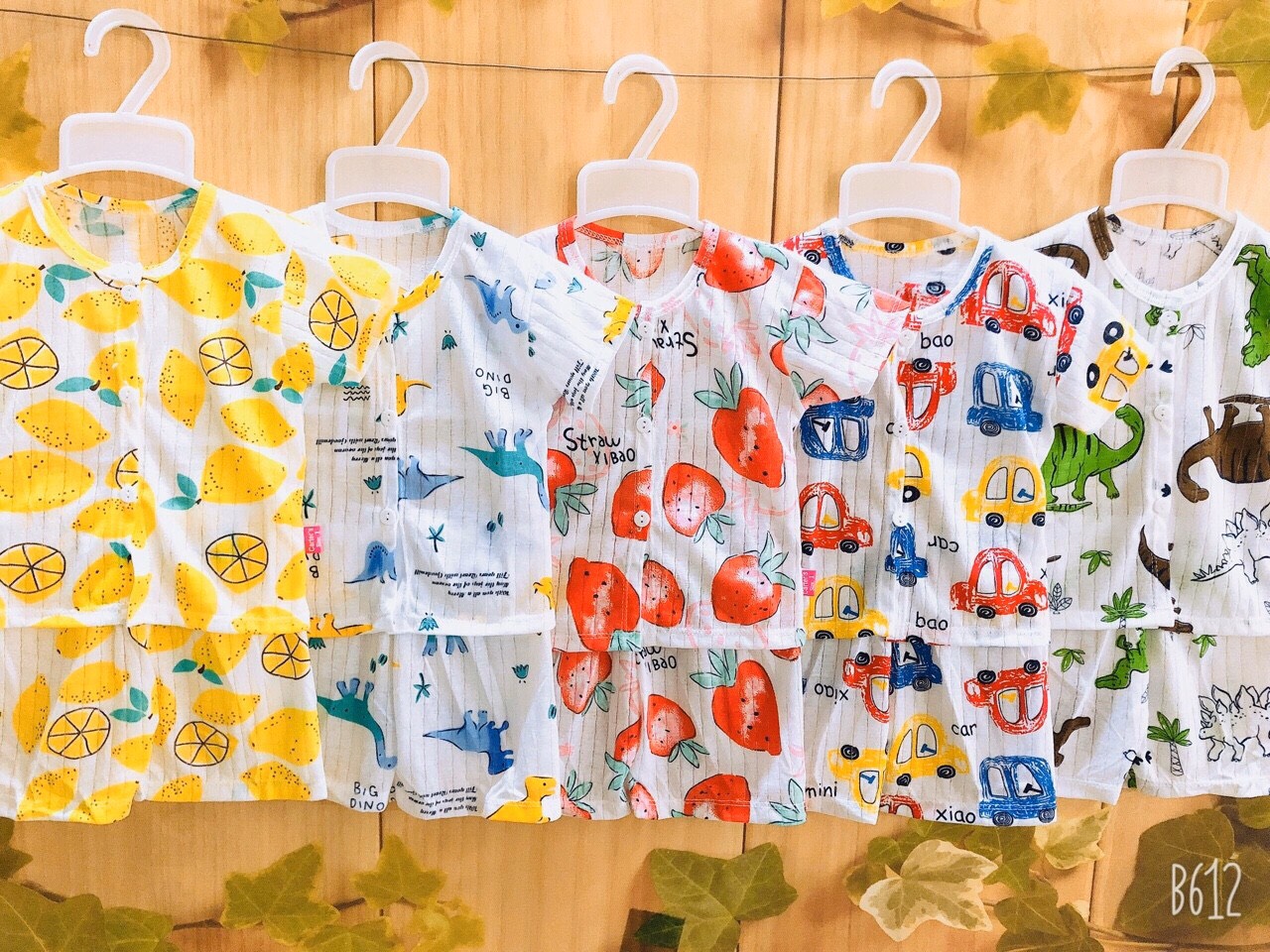 Sét 5 bộ cotton giấy cài cúc giữa cho bé từ 5-14kg | bộ cotton cho bé | quần áo trẻ em
