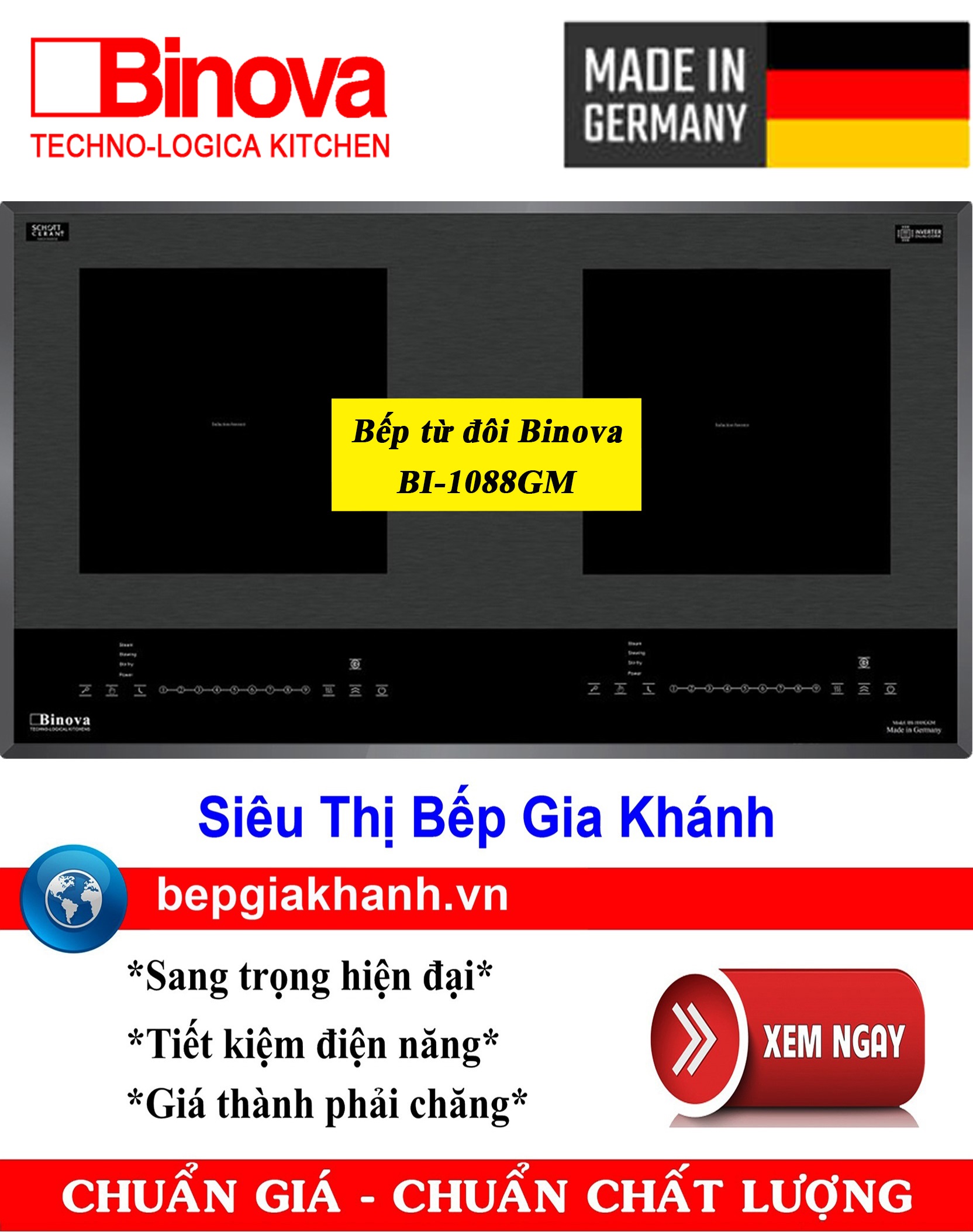 [HCM]Bếp từ đôi Binova BI-1088GM nhập khẩu Đức, bếp từ, bếp điện từ, bếp từ đôi, bếp điện từ đôi, bếp từ giá rẻ, bếp điện từ giá rẻ, bếp từ đơn, bep tu don, bep tu
