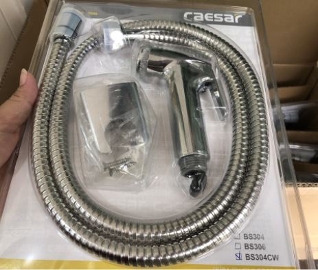 Bộ dây và vòi xịt vệ sinh siêu bền cao cấp Caesar BS304CW- BH 12 tháng- hàng chính hãng