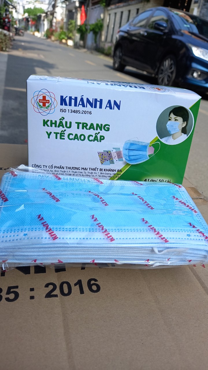 HỘP 50 CÁI KHẨU TRANG KHÁNH AN 4 LỚP KHÁNG KHUẨN (MÀU XANH)