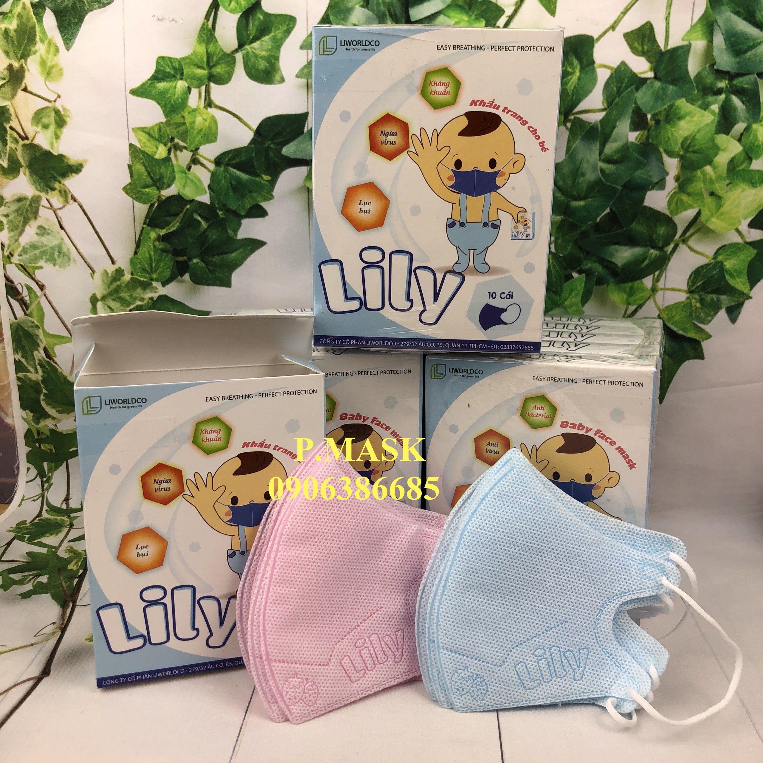 Khẩu trang y tế Lily cho bé hộp 10 cái - Logo LiLy in nổi trên khẩu trang