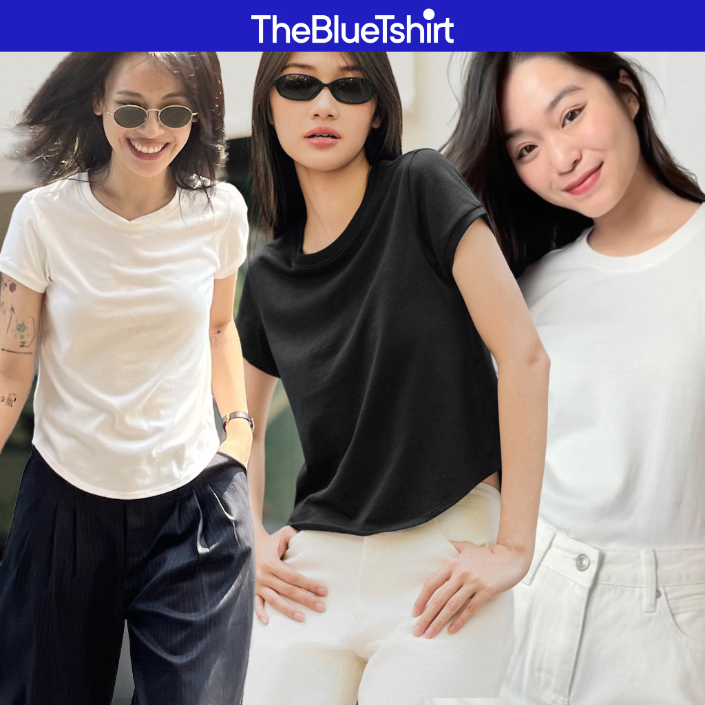 [ƯU ĐÃI MUA 2] TheBlueTshirt - Áo thun trơn nữ tay ngắn kiểu vạt bầu cho nữ - 90s Slim Tee - 100% Natural Cotton