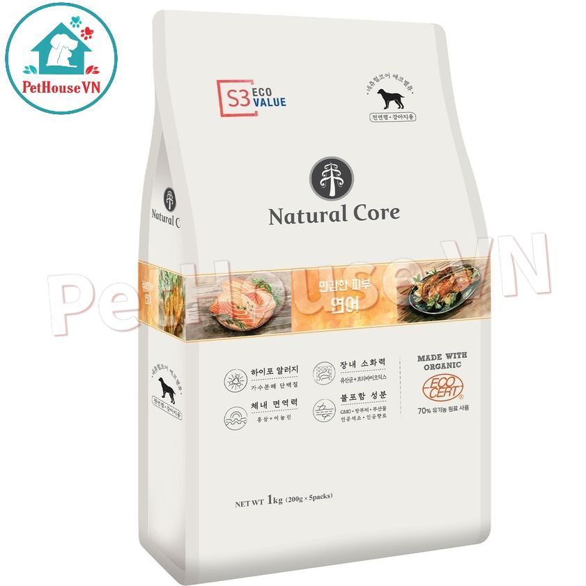 Natural core s3 - bao 1kg thức ăn hạt cho chó vị cá hồi, gạo lứt & rau củ quả hàng chính hãng
