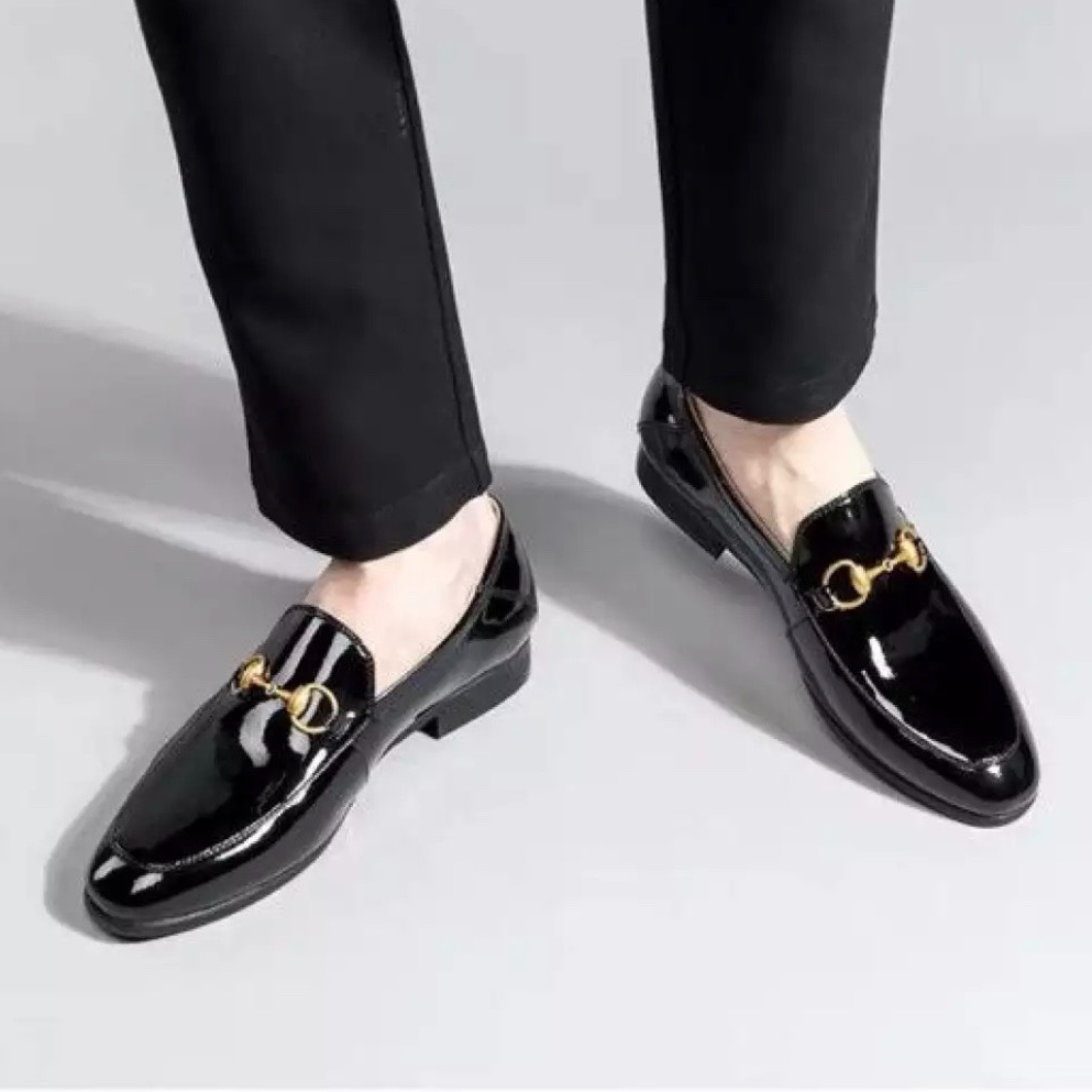 Giầy lười da bóng xích trơn nam