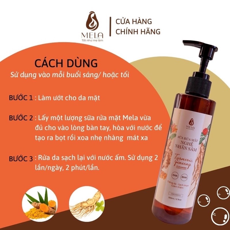 Sữa rửa mặt hỗ trợ giảm mụn, trắng da nghệ nhân sâm Mela 200ml - Chính hãng