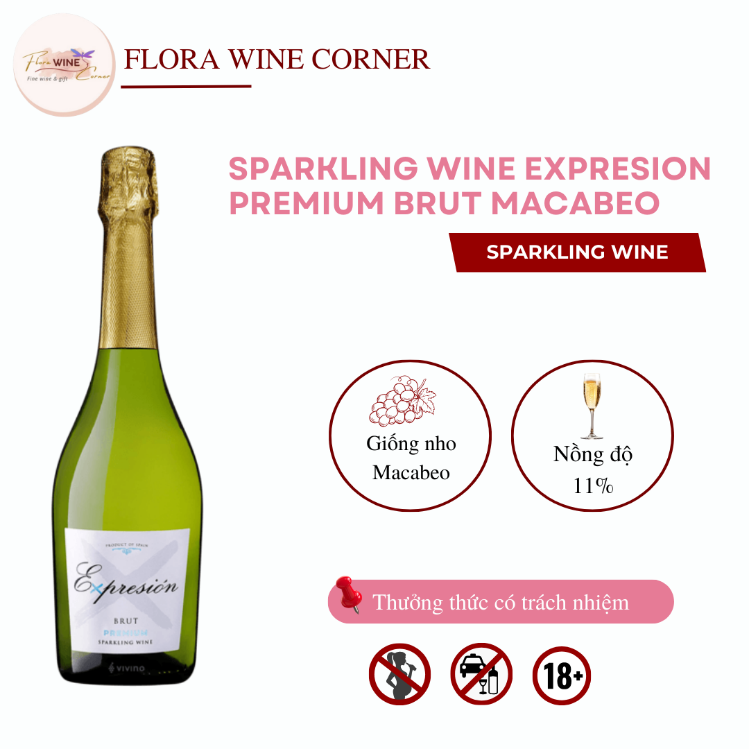 Rượu vang sủi Tây Ban Nha Expresion Premium Brut– Nồng độ 11% Alc, 750ml - Nhập khẩu Chính Hãng