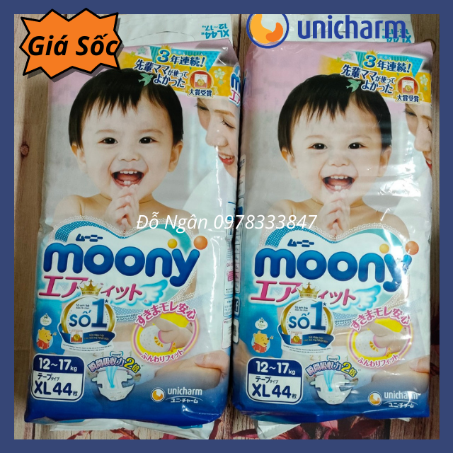 Combo 2 bịch bỉm /tã dán cao cấp moony siêu thấm hút mềm nhẹ size xl44 miếng