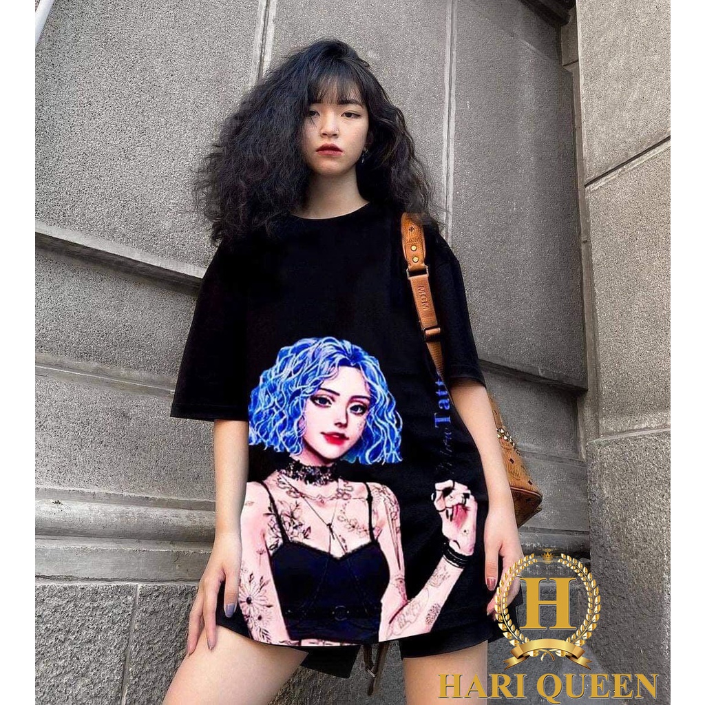 Áo phông tay lỡ cô gái tóc xanh siêu hot HARI
