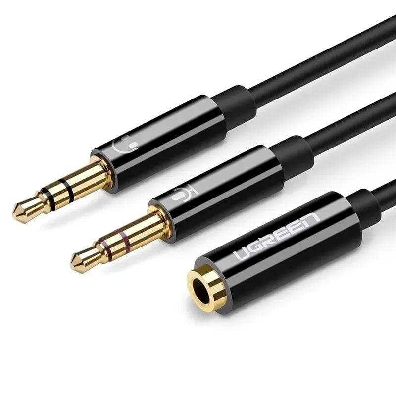 Ugreen 20898 20cm màu đen dây chuyển âm thanh 3.5mm âm sang jack mic + loa dương av140