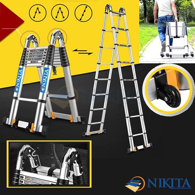 Thang nhôm rút đa năng Nikita có bánh xe đẩy cao 3,8m (NKT-AID38)