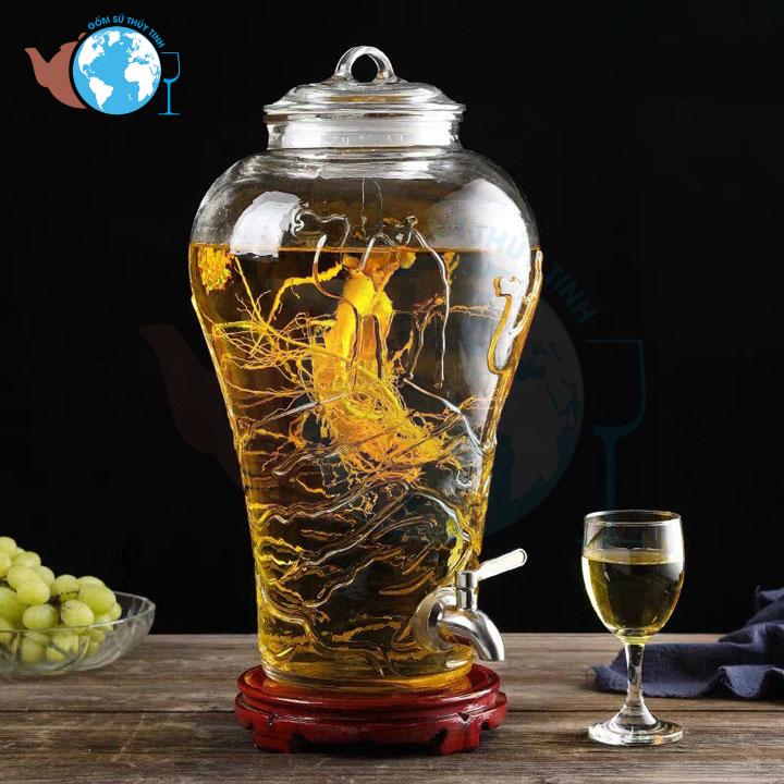 Bình ngâm sâm thủy tinh 10 lít họa tiết LẠC ĐÀ - CÓ VAN - Bình ngâm sâm thủy tinh 10 lít họa tiết LẠC ĐÀ - CÓ VAN -