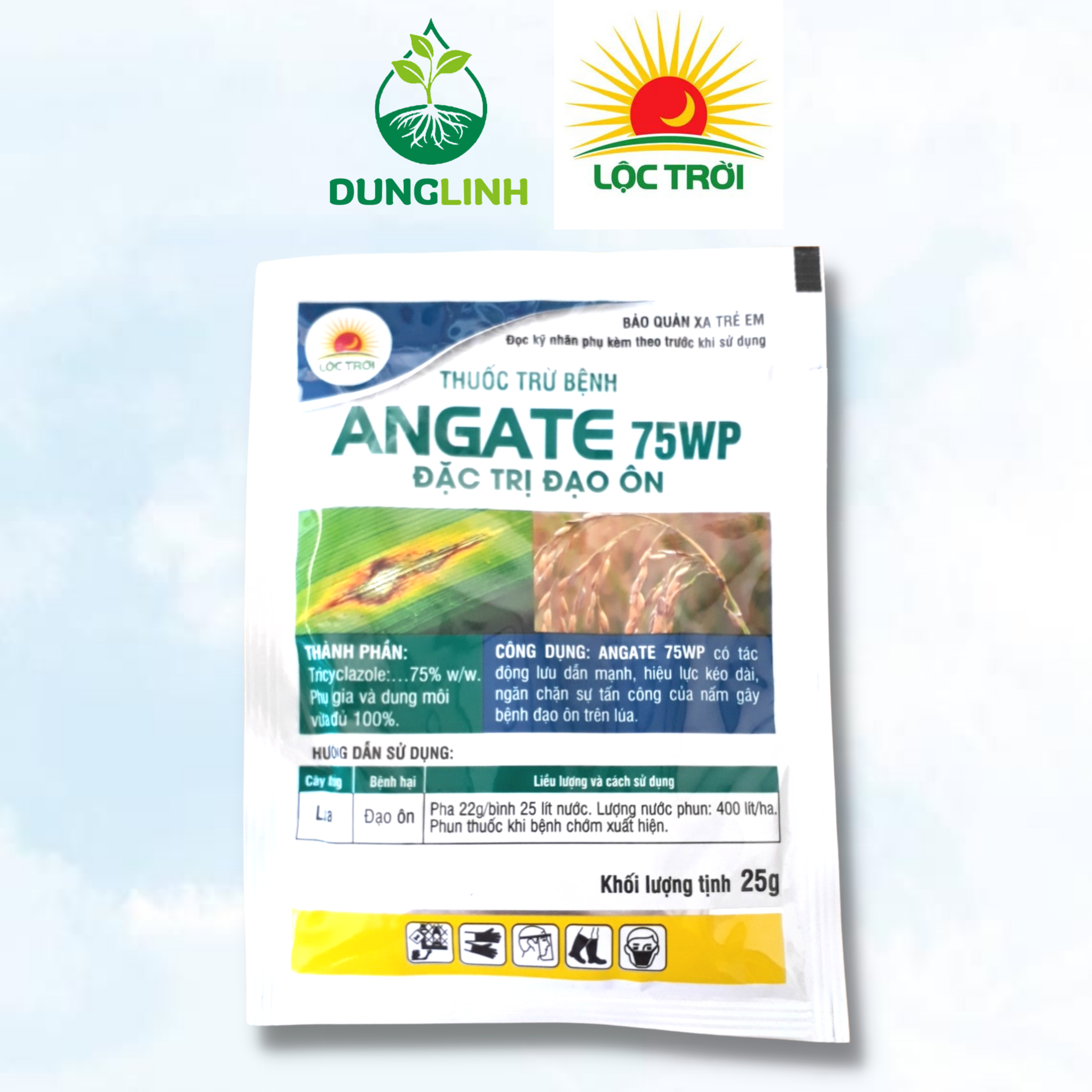 Angate 75WP gói 25g - Lộc Trời - Phòng trừ bệnh Đạo ôn trên Lúa