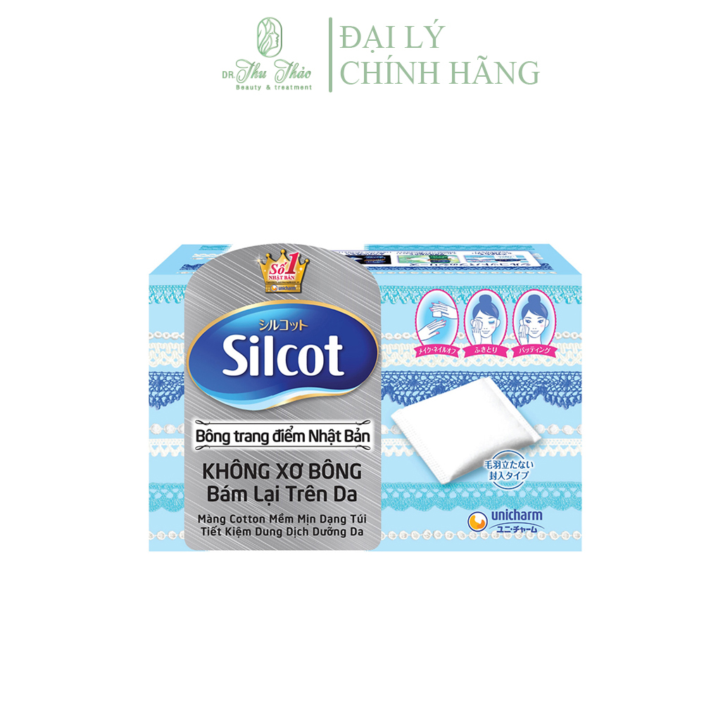 Bông tẩy trang silcot hộp 82 miếng hộp xanh dương thích hợp tẩy trang, bôi lotion, toner