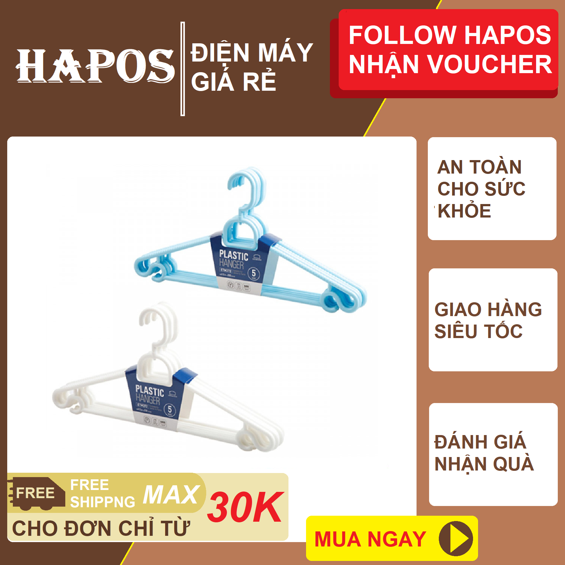 Bộ 5 móc treo quần áo ettom bằng nhựa lock & lock etm372