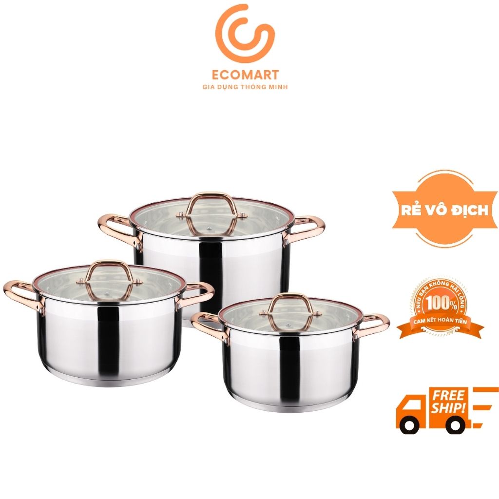 Bộ 6 nồi đức kaisavilla Món Inox 304 Cao Cấp , Nồi Inox Đức 3 Đáy Tay Cầm Mạ Vàng Đồng Sang Trọng- Dùng Mọi Loại Bếp