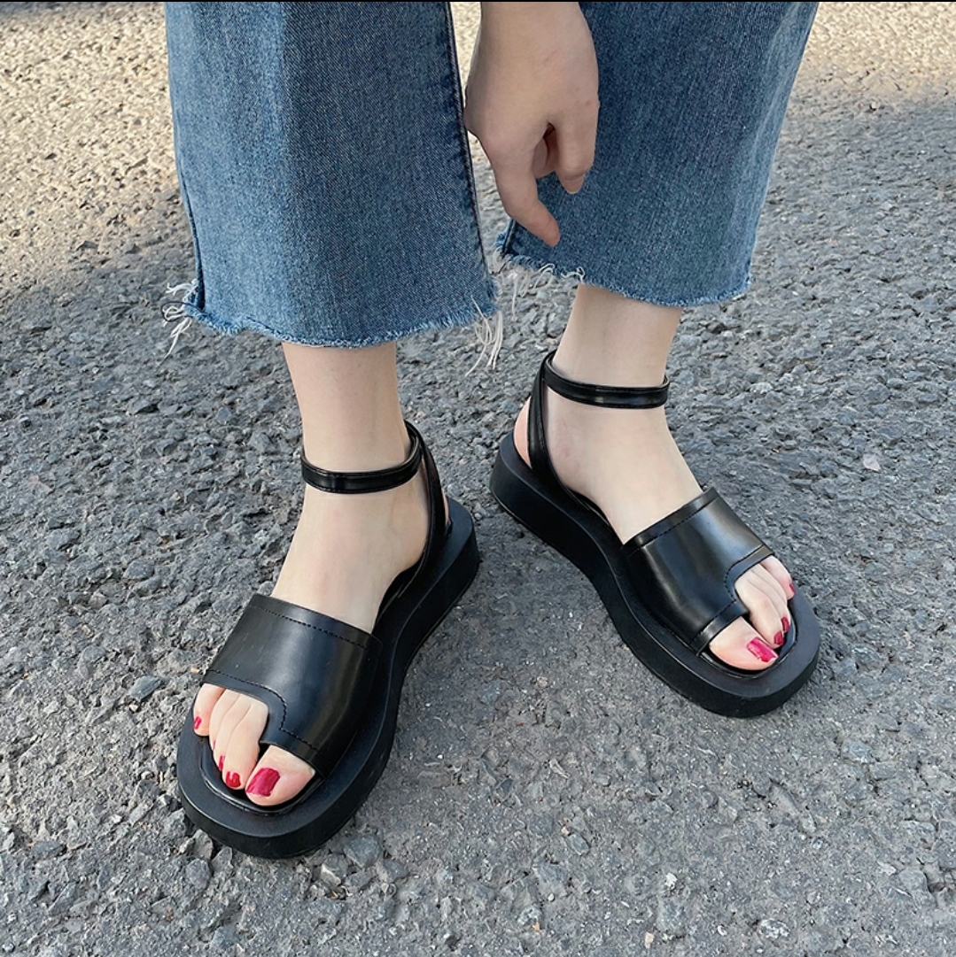 Dép sandal nữ xỏ ngón cài khuy sau, sandal nữ đế bằng thời trang giá rẻ