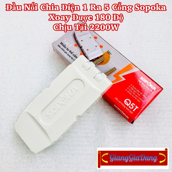 [HCM]Ổ Chia Điện 1 Ra 5 - Đầu Nối Chia Điện 1 Ra 5 Cổng Xoay 180 Độ SOPOKA Q5T - Chịu Tải 2200W